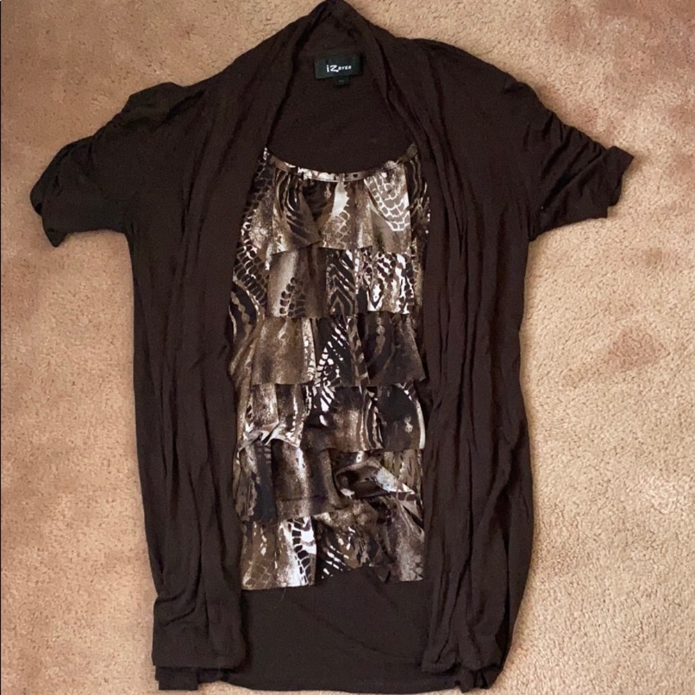 Brown sleeveless blouse with attached cardigan